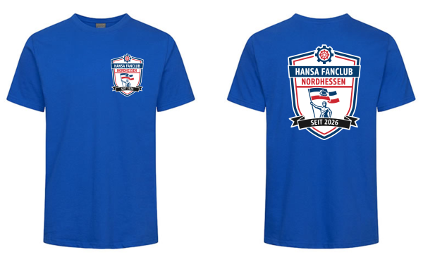 T-Shirt für Herren "Hansa Fanclub Nordhessen" - royalblau - Brustlogo & gr. Rückenlogo